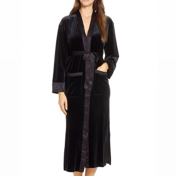 Nordstrom Other - NWT Nordstrom’s velour robe black long wrap robe